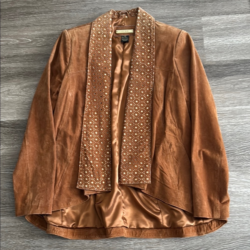 IMAN Brown Suede Jacket with Embellished Collar